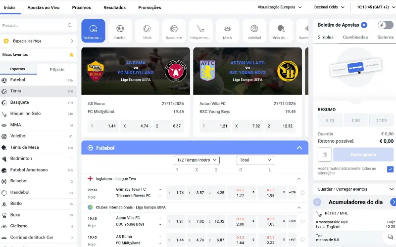 Secção de apostas desportivas na Pledoo